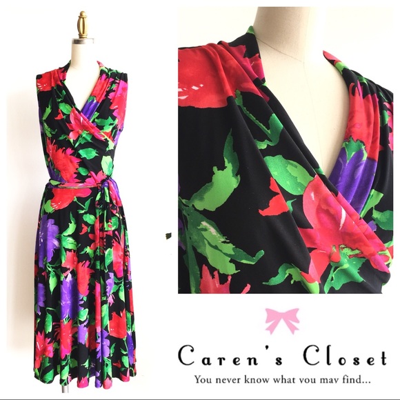 Ralph Lauren Dresses & Skirts - Ralph Lauren Black Floral Jersey Sleeveless Dress